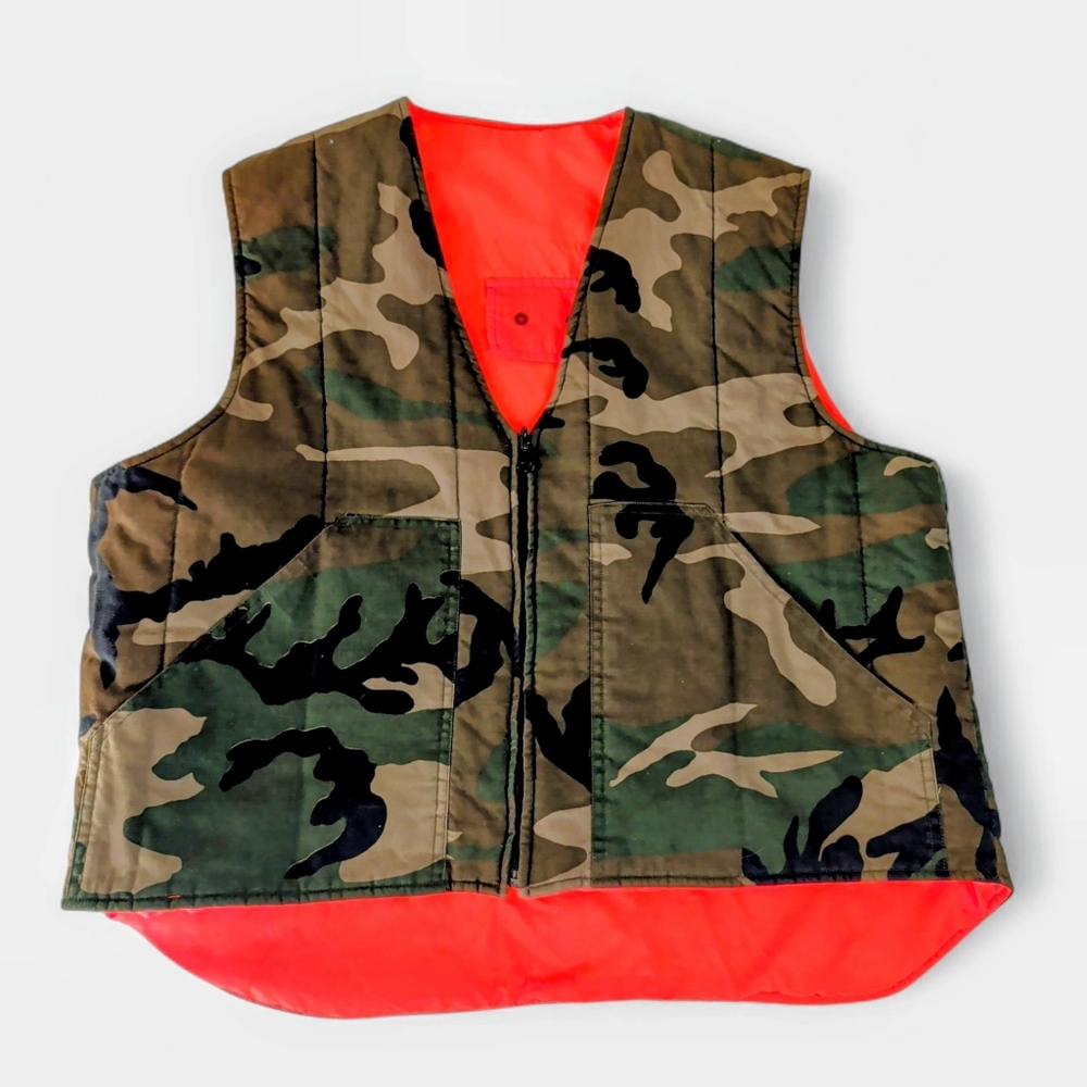 Avid Outdoor Hunting Vest Mens Large Blaze Orange Camo Reversible Bright Zip Up